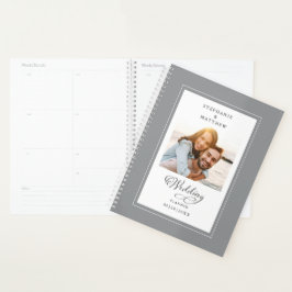 Agenda Foto Personalizada Cinza Branco Casamento Elegante