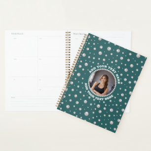 Agenda Foto Personalizada com Círculo de Pérolas em Azul