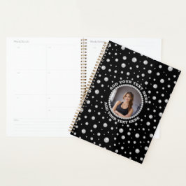 Agenda Foto Personalizada com Círculo de Pérolas em Preto