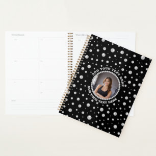 Agenda Foto Personalizada com Círculo de Pérolas em Preto