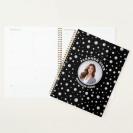 Agenda Foto Personalizada com Círculo de Pérolas em Preto