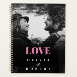Agenda Foto personalizada de casal e nomes Preto abstrato