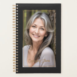Agenda Foto Personalizada de Script Preto e Dourado