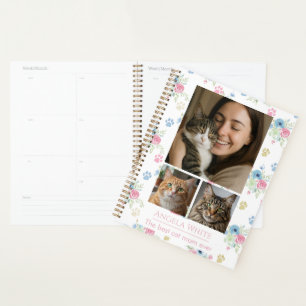 Agenda Foto Personalizada Mãe de Gato com Floral Aquarela
