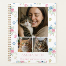 Foto Personalizada Mãe de Gato com Floral Aquarela