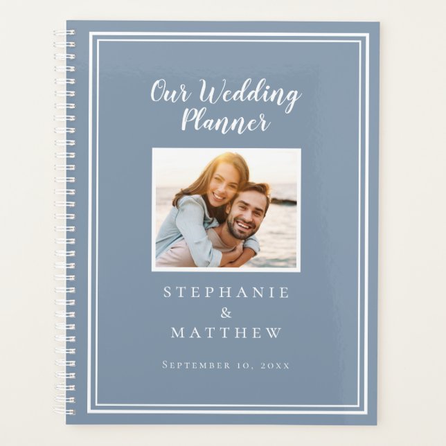 Agenda Foto personalizada Simples Casamento Azul e Branco (Frente)