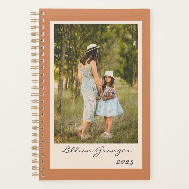 Agenda Foto Personalizada Simples Na moda Terracotta (Frente)