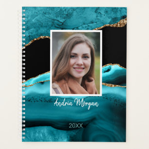 Agenda Fotografia/Nome/Ano/Ágata Azul Preto e Dourado DIY