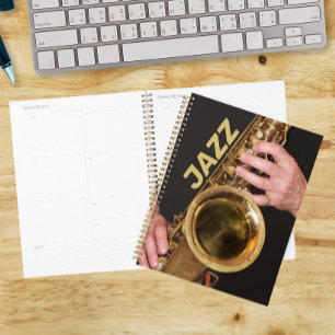 Agenda Fotomusicista Tocando Saxofone Dourado