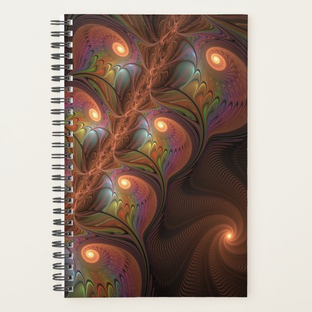 Agenda Fractal Castanho Abstrato fluorescente colorido (Frente)