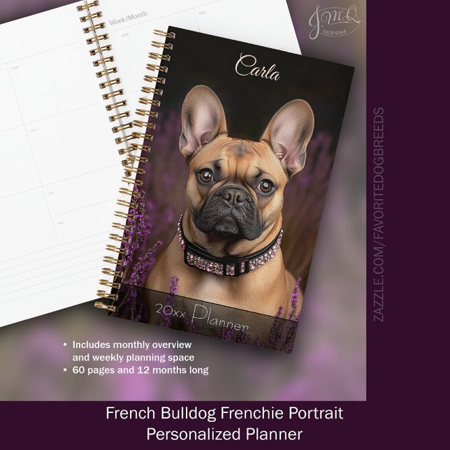 Agenda Francês Bulldog Frenchie Portrait Personalizado (French Bulldog Frenchie Portrait Personalized Planner)