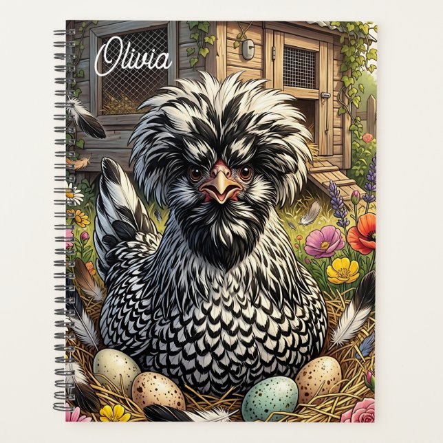 Agenda Frango Polonês Preto e Branco Personalizado Fofo (Frente)