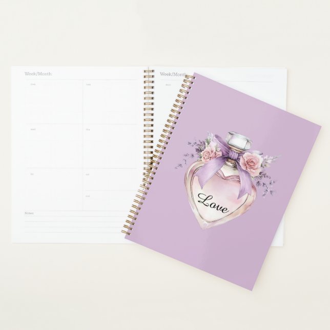 Agenda Frasco de Perfume Roxo Laço Flores Rosa (Exibição)