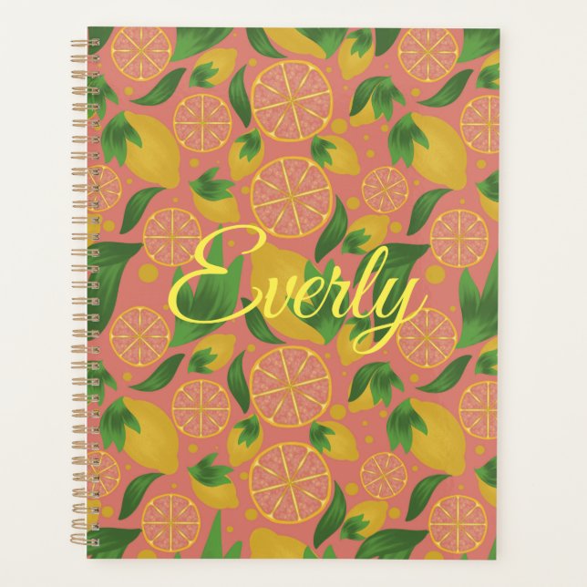 Agenda Fruta de limão rosa com aquarela personalizada (Frente)