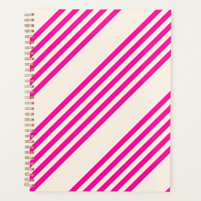 Agenda Fuchsia e beige cinco listras padrão (Frente)
