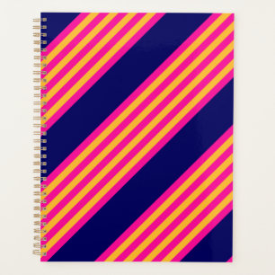 Agenda Fuchsia e listras amarelas com azul-marinho