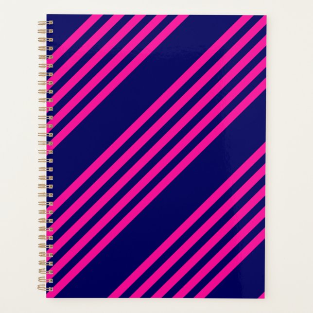 Agenda Fuchsia e padrão de cinco faixas azul marinho (Frente)