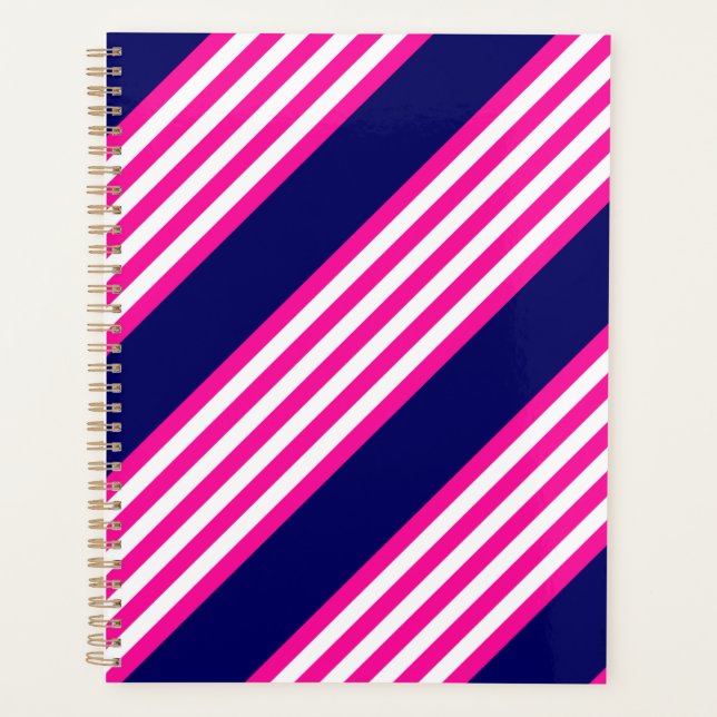 Agenda Fuchsia e padrão de cinco faixas brancas com azul (Frente)