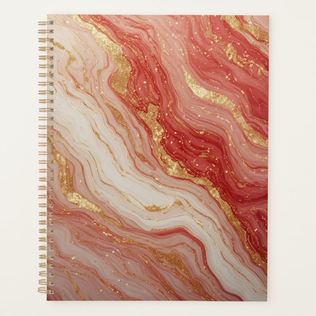 Agenda Fundo Abstrato de Mármore Dourado com Espirais Ver (Frente)