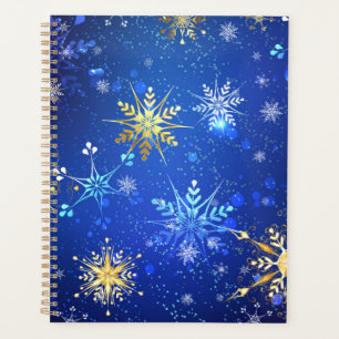 Agenda Fundo Azul XMAS com Flocos de Neve Ouro