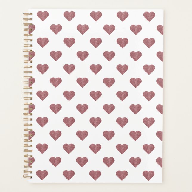 Agenda Fundo Branco dos Corações Dourados com Rosa de bri (Frente)