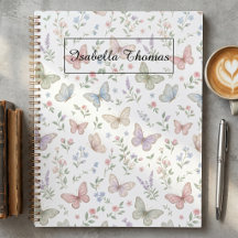 Fundo de capa de caderno floral borboleta pastel
