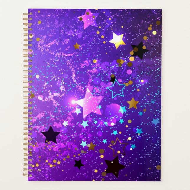 Agenda Fundo de folhas roxas com estrelas (Frente)
