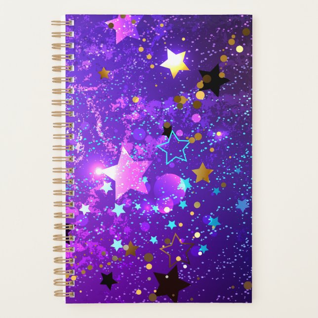 Agenda Fundo de folhas roxas com estrelas (Frente)