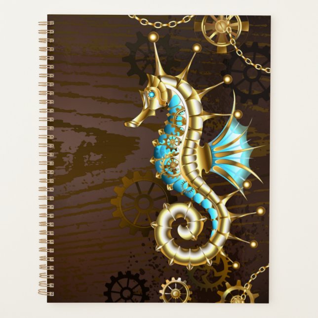 Agenda Fundo de madeira com cavalo de mar mecânico (Frente)