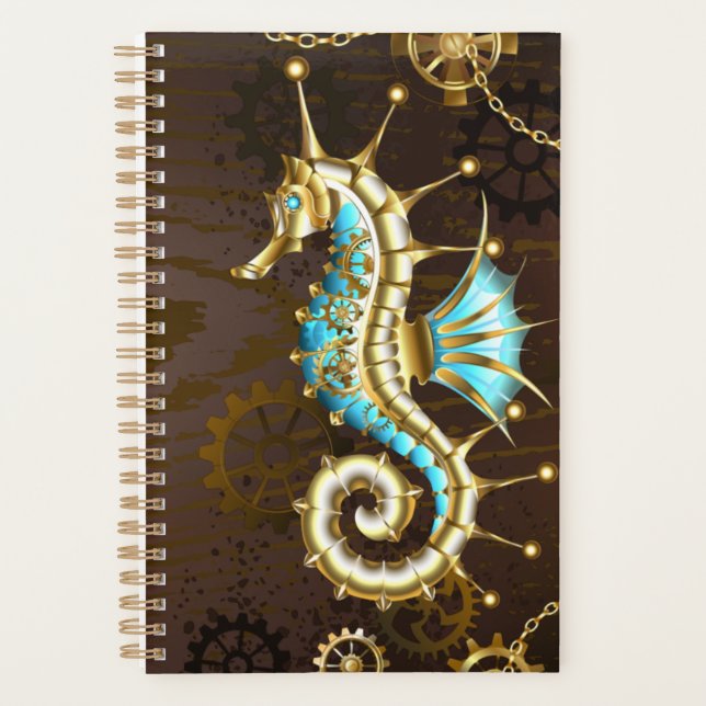 Agenda Fundo de madeira com cavalo de mar mecânico (Frente)