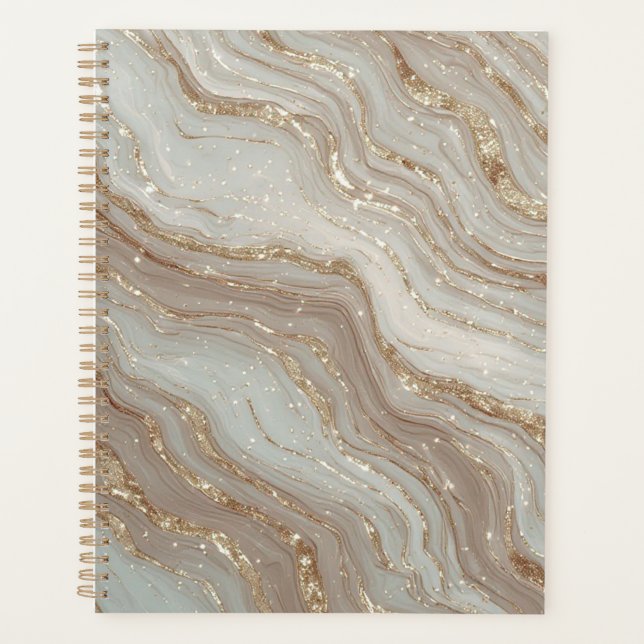 Agenda Fundo de Mármore Bege Elegante Com Brilho Dourado (Frente)