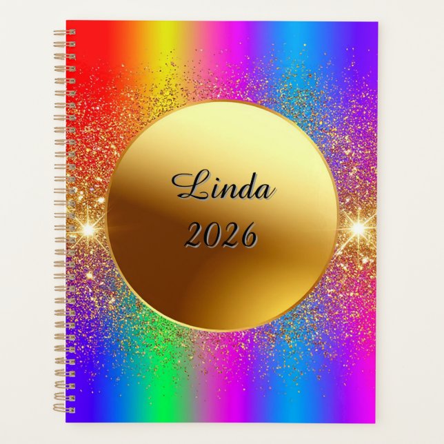 Agenda Fundo Gradiente Colorido com Círculo Dourado (Frente)