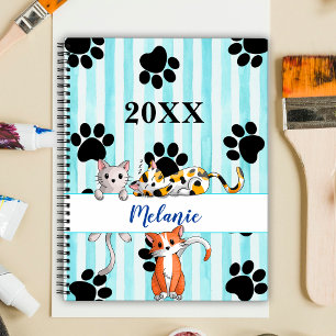 Agenda Fundo personalizado com listras azuis gatinhos e p