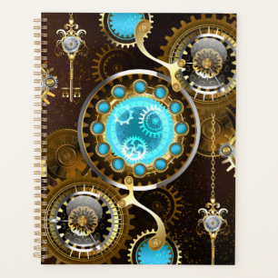 Agenda Fundo Rusty Steampunk com Lentes Turquesa
