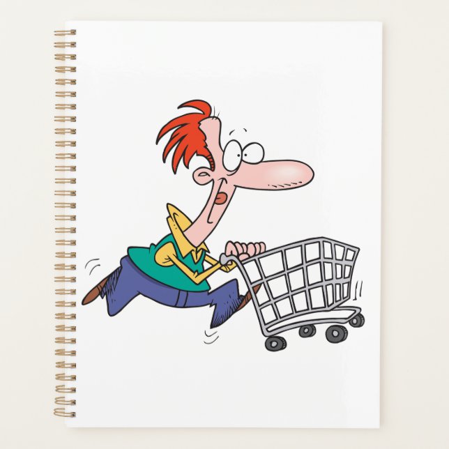 Agenda Funny Cartoon Man Running With Shopping Cart (Frente)