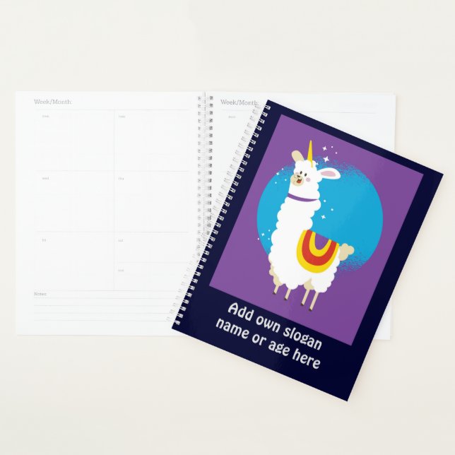Agenda Funny Llama Unicorn Alpaca Kawaii Cute Add Name (Exibição)