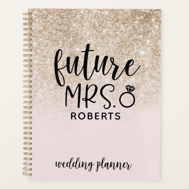 Agenda Futuro Sra. Wedding Blush Pink e Dourada Glitter (Frente)