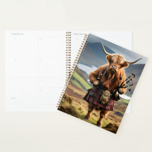 Agenda Gado Highlandês Escocês Bagpiper,