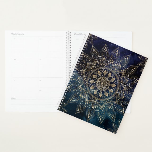 Agenda Galáxia Azul Elegante Dourada Mandala (Exibição)