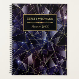 Agenda Galáxia Elegante de Cristal Negro e Dourado da Mei