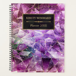 Agenda Galáxia Elegante de Cristal Rosa e Dourada de Meia