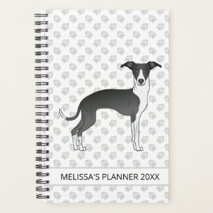 Agenda Galgo Italiano Preto e Branco com Texto Personaliz