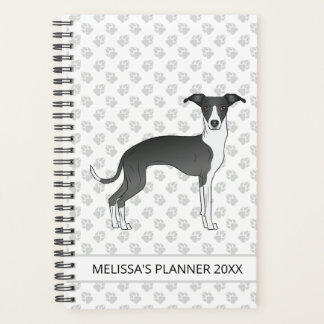 Agenda Galgo Italiano Preto e Branco com Texto Personaliz