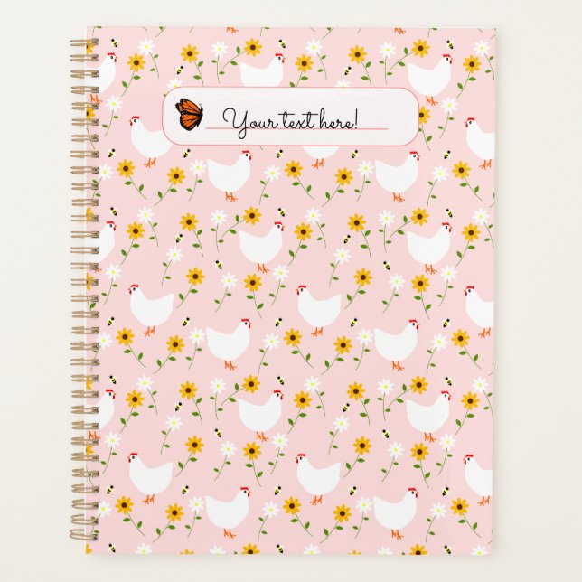 Agenda Galinhas Brancas Florais Personalizadas no Planeja (Frente)