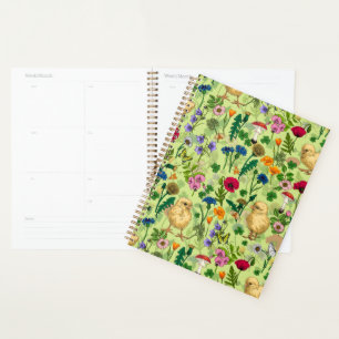 Agenda Galinhas e flores silvestres em verde-orvalho