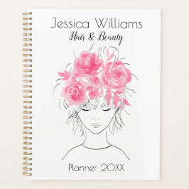 Agenda Garota bonito, branca, cor-de-água rosa, rosas-Flo
