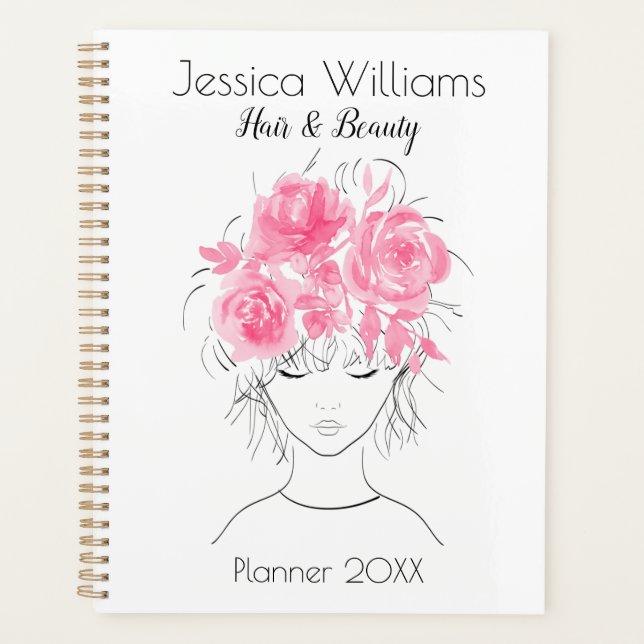 Agenda Garota bonito, branca, cor-de-água rosa, rosas-Flo (Frente)