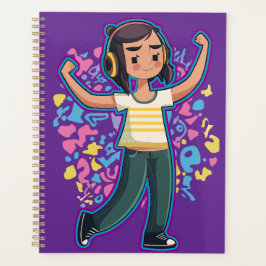 Agenda Garota com fones de ouvido confiantes e relaxantes