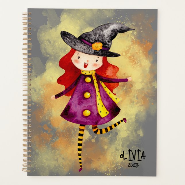 Agenda Garota da Bruxa de Halloween Stellalunarts (Frente)