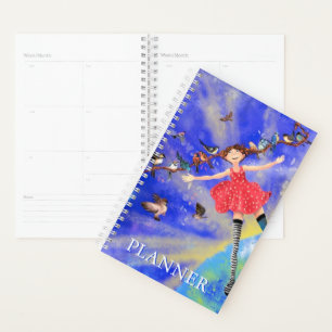 Agenda Garota Feliz com Pássaros - Adicione Seu Texto /